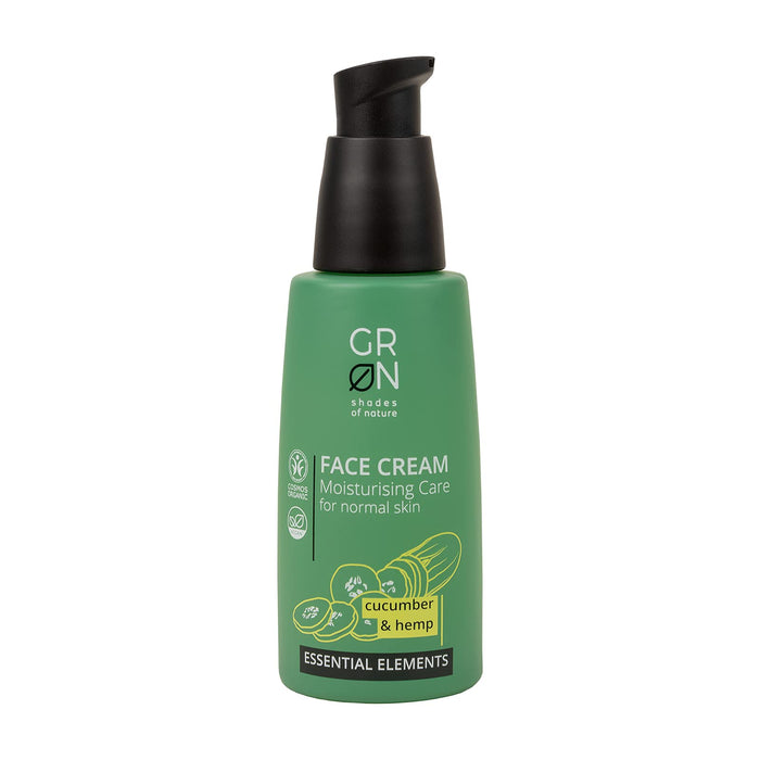 GRN [GREEN] kosmetyki organiczne krem nawilżający do twarzy - organiczny konopi & ogórek organiczny - dla wszystkich rodzajów skóry - orzeźwiający - wegański - 50 ml