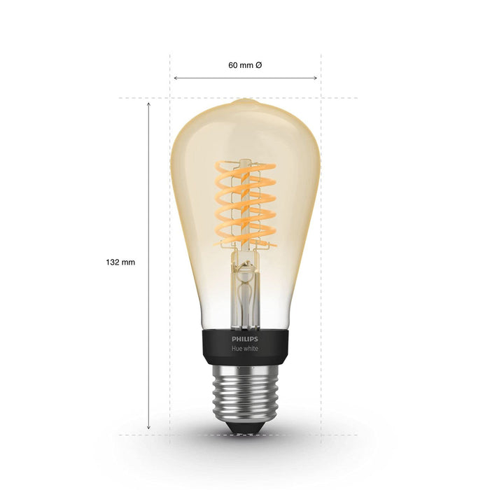 Philips Hue Filament White Ambiance Inteligentna żarówka LED E27 7W ST64, retro żarówka Edisona, ciepłe białe światło, możliwość przyciemniania