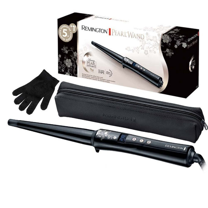 Remington lokówka do włosów, stożkowa (13-25mm), powłoka ceramiczna z perłami, zakres temperatury 130-210°C, szybkie nagrzewanie, cyfrowy wyświetlacz, zimna końcówka, rękawiczka ochronna, Pearl CI951