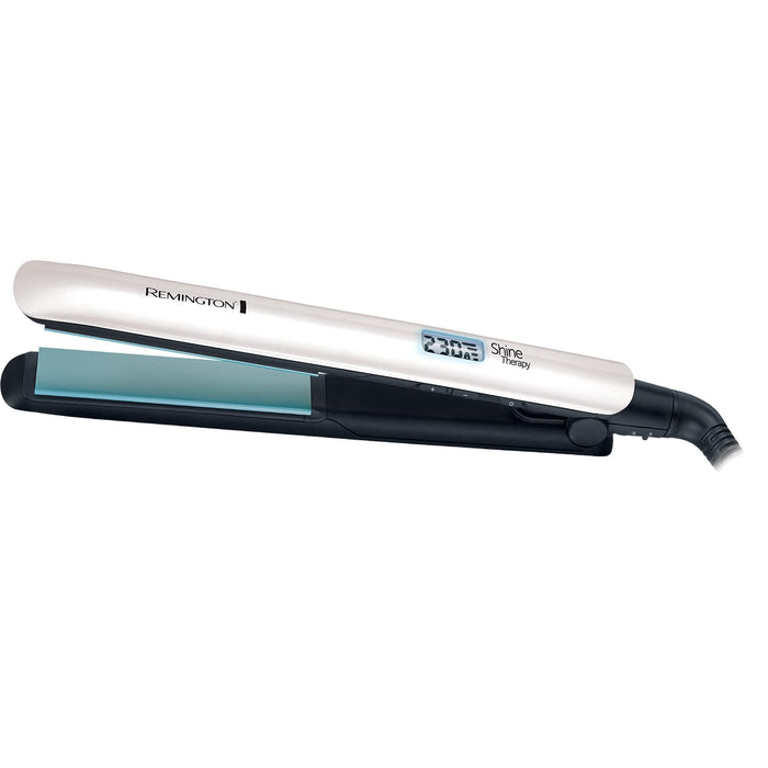 Remington prostownica do włosów, wysokiej jakości powłoka ceramiczna wzbogacona mikroskładnikami dla większego połysku, wyświetlacz LCD, 150-230°C, Shine Therapy S8500