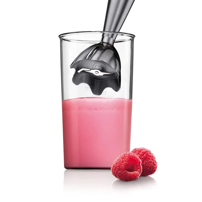 Braun mikser ręczny MQ 3000 Smoothie+ – MultiQuick 3 blender z podstawką miksującą ze stali nierdzewnej, 700 W, wraz z kubkiem do miksowania o pojemności 600 ml, biały/niebieski