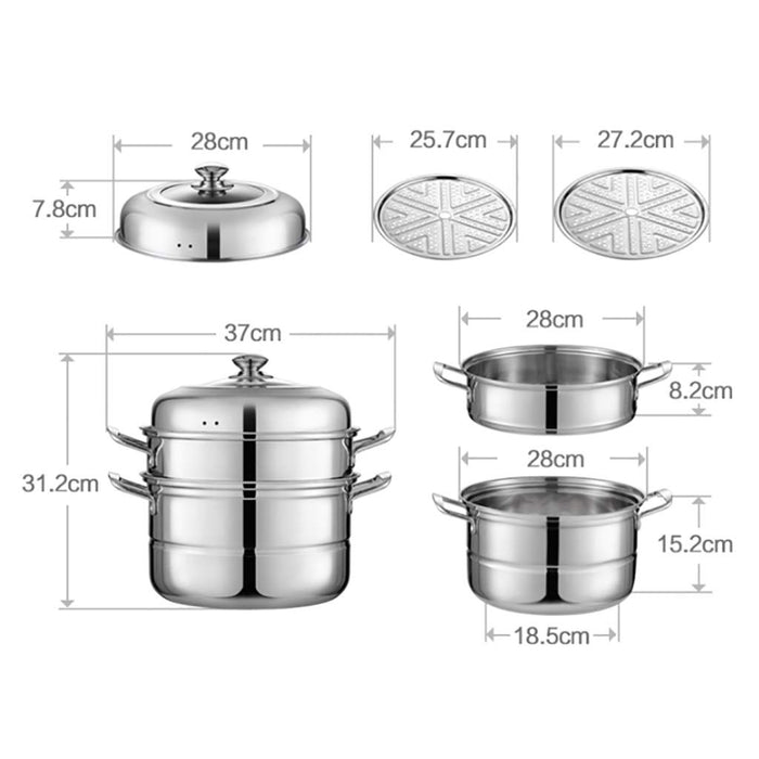 28 cm garnek do gotowania na parze/zupy, 3-warstwowy garnek ze stali nierdzewnej 400, wielofunkcyjny garnek kuchenny, odpowiedni do kuchenki gazowej/indukcyjnej