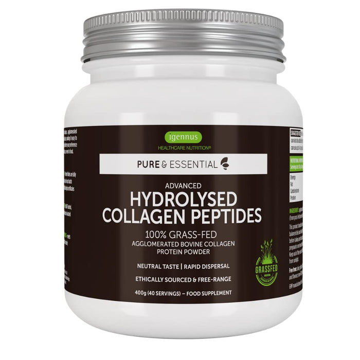 Pure & Essential Hydrolizowane peptydy kolagenowe, certyfikowany w 100% kolagen w proszku z bydła karmionego trawą, zaawansowana formuła, łatwe mieszanie, 40 porcji