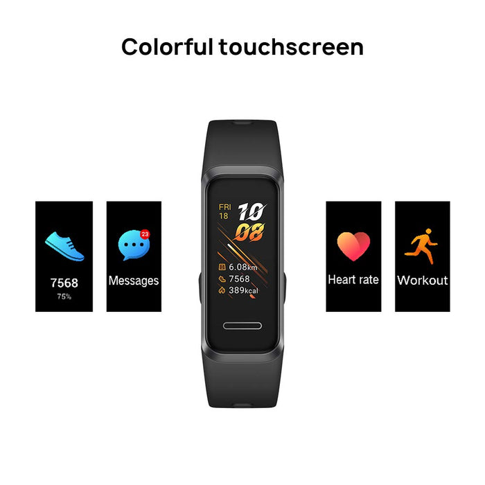 Huawei Band 4 wodoszczelny monitor aktywności Bluetooth z pulsometrem, sportowa opaska i ekranem dotykowym, kolor czarny
