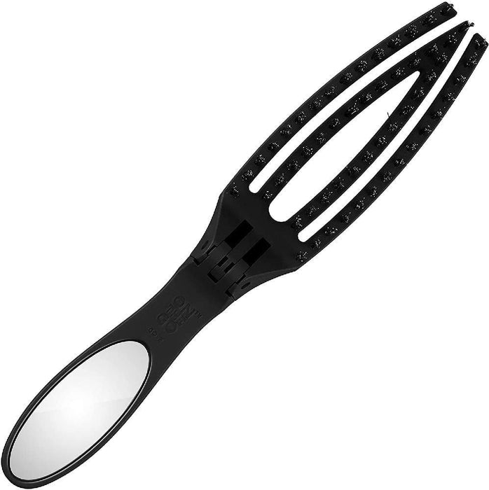 Olivia Garden Składana szczotka do włosów Fingerbrush On The Go Smooth & Style, do czesania, wygładzania i pielęgnacji, w podróży, z wbudowanym lusterkiem, włosie dzika i antystatyczne włosie nylonowe