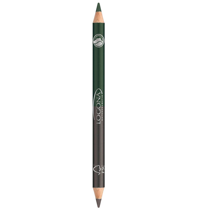 LOGONA Naturkosmetik Double Eyeliner Pencil No. 02 Forest, antracyt i ciemnozielony, podwójny eyeliner, dopasowany wybór kolorów, naturalny makijaż, wegański, 1,38 g