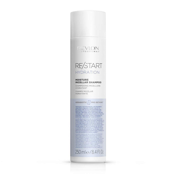 RE/START Hydration Moisture Micellar Shampoo, 250 ml, szampon micelarny do włosów i skóry głowy, szampon do włosów dla lepszego nawilżenia, kremowa pianka do włosów normalnych i suchych