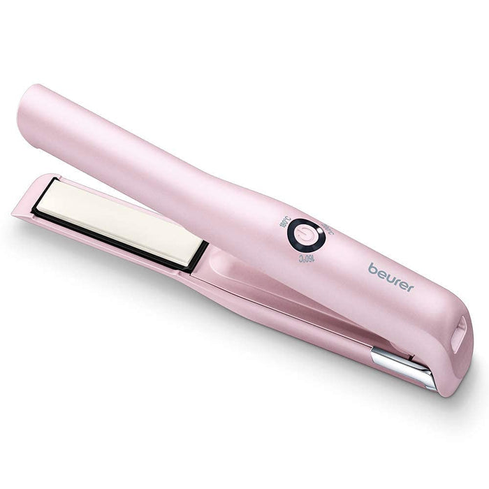 Beurer HS 20 akumulatorowa prostownica do włosów z ładowaniem przez USB, trzy poziomy temperatury i szybkie nagrzewanie, idealna w podróży, różowa