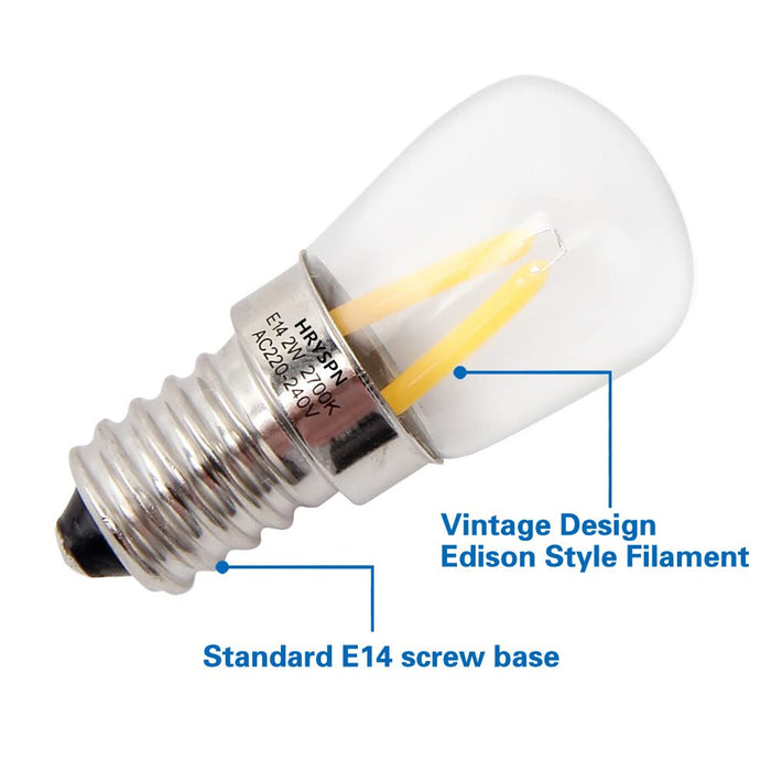 Żarówka do lodówki E14 LED, AC 220-240 V (2 W zamiennik dla lamp halogenowych 25 W), ciepła biel 2700 K (2 sztuki)