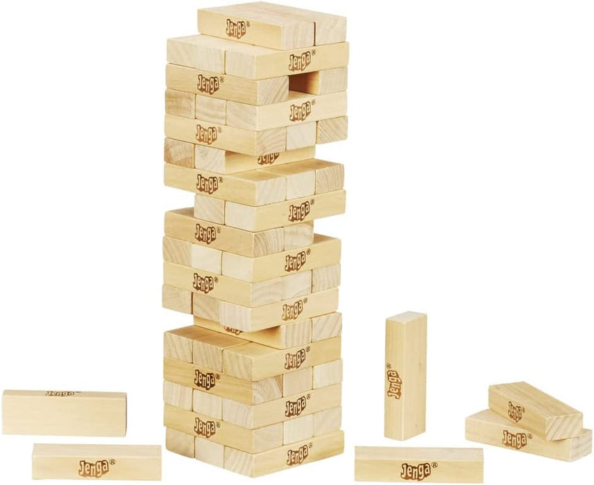 Klasyczna gra Jenga z oryginalnymi drewnianymi klockami dla dzieci w wieku od 6 lat, dla 1 lub więcej graczy
