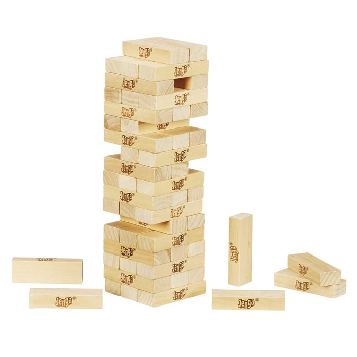 Klasyczna gra Jenga z oryginalnymi drewnianymi klockami dla dzieci w wieku od 6 lat, dla 1 lub więcej graczy