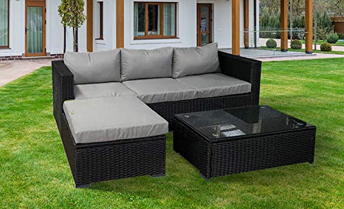 Outdoor Living Czarny rattanowy meble ogrodowe 4-osobowa sofa narożna i stolik kawowy zestaw patio