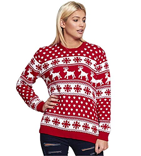 Top Fashion18 Damski renifer nowość płatek śniegu długi rękaw świąteczny sweter świąteczny UK 8-26