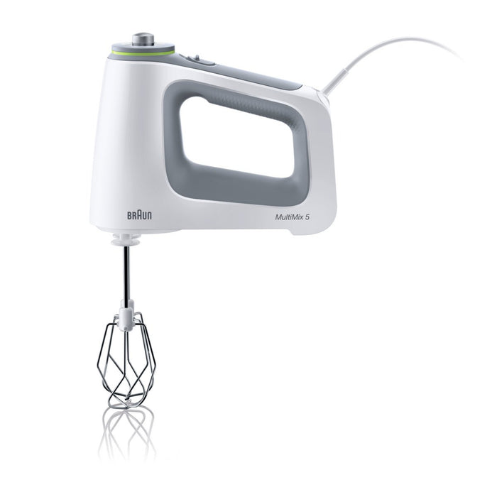 Braun MultiMix 5 HM 5107 mikser ręczny - mikser ręczny z bezstopniową regulacją prędkości, 750 W, w zestawie trzepaczka, hak do zagniatania, blender i kubek do mieszania i miarki 600 ml, biały/szary