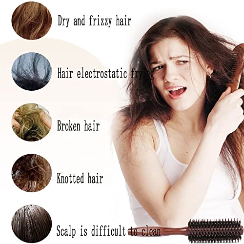 MMSSY Szczotka do suszarek do włosów,lokówka z okrągłą do z włosiem dzika masaż głowy pielęgnacja, do suszenia drewnianą beczką stylizacji prostowanie, loki