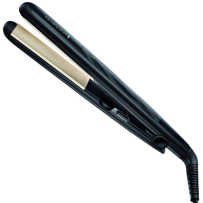 Remington prostownica do włosów z jonizacją, powłoka ceramiczno-turmalinowa, 4x ochrona włosów, zakres temp. 150-230°C, obrotowy przewód 1.8m, etui, moc 40W, czarna, Ceramic Slim S3500