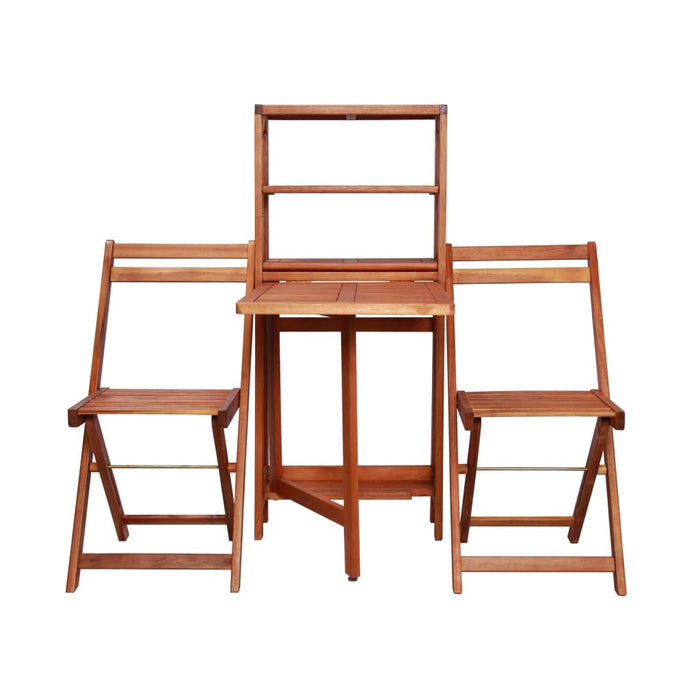 tidyard 3-częściowy zestaw bistro, z litego drewna, w zestawie 1 regał magazynowy i 2 składane krzesła, meble ogrodowe, meble balkonowe