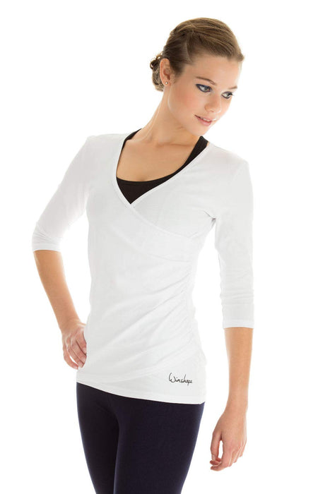 Winshape Damska koszulka z rękawami 3/4 o wyglądzie owijanym fitness joga pilates czas wolny WS3-WEISS-S