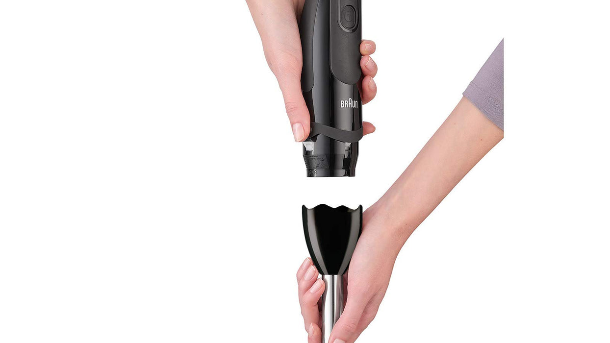 Braun blender ręczny MQ 5277BK Blender ręczny – MultiQuick 5 Vario blender z podstawką miksującą ze stali szlachetnej, 1000 W, w zestawie 4-częściowy zestaw akcesoriów, czarny