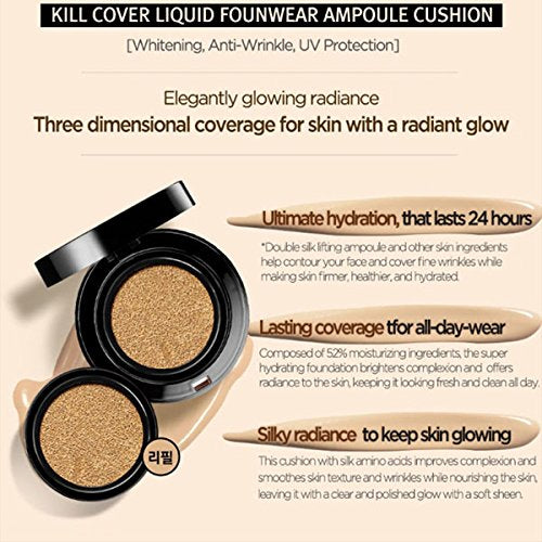 Clio Kill Cover Ampoule Cushion SPF50+ PA+++ zestaw 15 gx2 (z refill) 2018 Upgraded (#02 Lingerie)