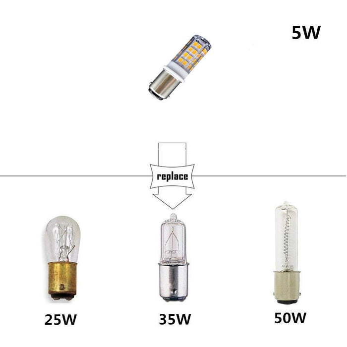 Ba15d żarówka LED do maszyny do szycia żarówka bagnetowa, AC220-240 V, ciepła biel, 3000 K, zamiennik halogenu 35 W, do maszyny do szycia (2 sztuki)