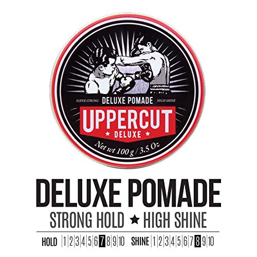 Uppercut Deluxe, Deluxe Pomade, Professional Water-Based Pomade For Men With A Strong Hold High Shine Finish, Easy to Wash Out, No Residue 100g
