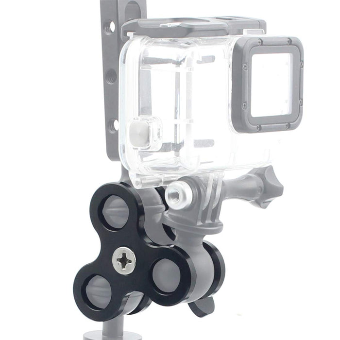 XT-XINTE Aluminium CNC akcesoria do aparatów fotograficznych piłek do nurkowania, lampy mocujące, ramię z motylkiem, potrójny zacisk do kamery sportowej, czarny 1 szt.