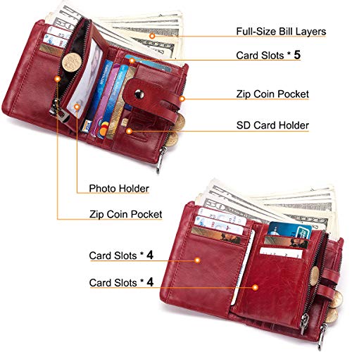 REETEE Damska skórzana torebka blokująca RFID portfel damski z wieloma przegródkami na zamek błyskawiczny portmonetka i 16 przegródek na karty dwukrotnie skórzany portfel damski z łańcuszkiem, małe damskie torebki skórzane