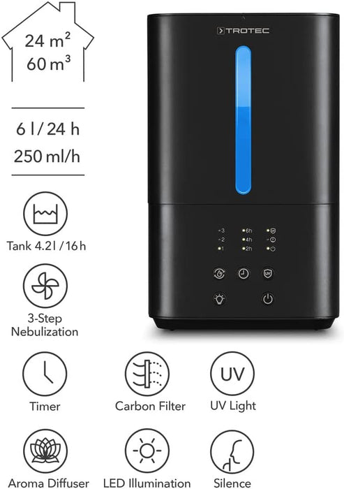 TROTEC Ultradźwiękowy nawilżacz powietrza B 4 E | zbiornik na wodę 4,2 l