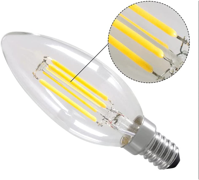 CENPEK 2 szt. Ściemniana żarówka LED E14 4W Żarówki w kształcie świecy C35 Ciepła biel 2700K Śruba Edisona Vintage żarówki Bezbarwne szkło Klasyczna lampa do dekoracji, 40W Wymiana żarówki halogenowej 240V