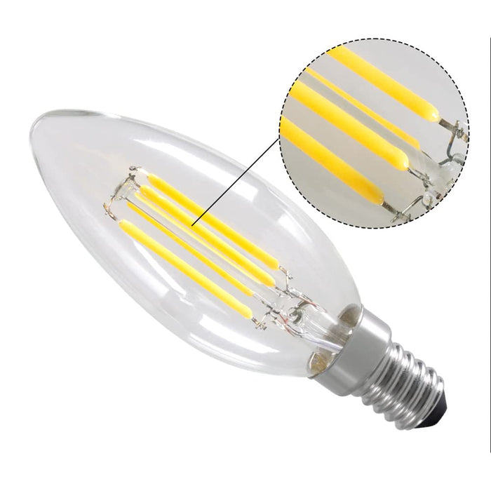 CENPEK 2 szt. Ściemniana żarówka LED E14 4W Żarówki w kształcie świecy C35 Ciepła biel 2700K Śruba Edisona Vintage żarówki Bezbarwne szkło Klasyczna lampa do dekoracji, 40W Wymiana żarówki halogenowej 240V