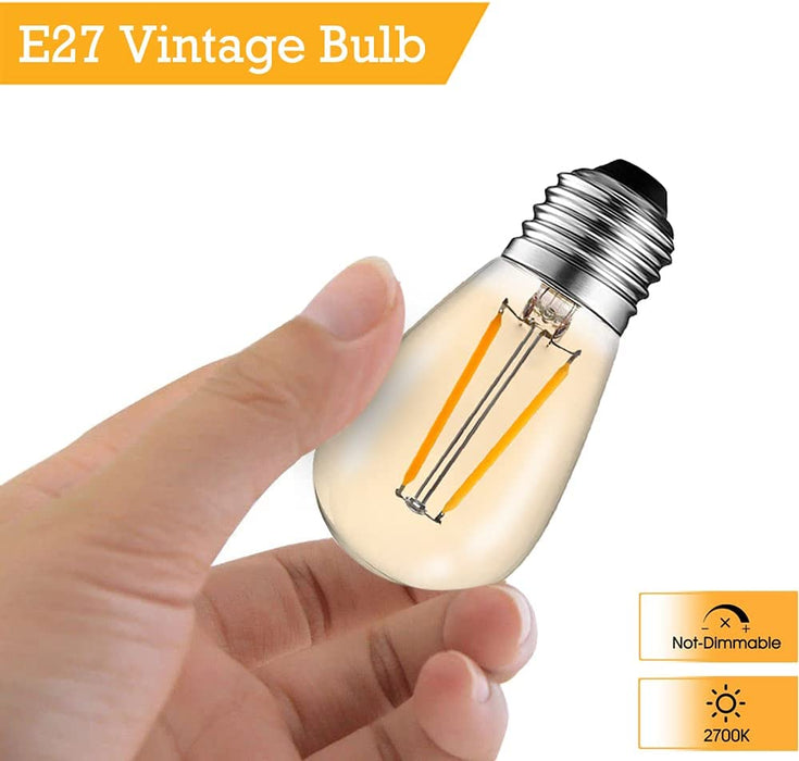 Suncan S14 E27 Edison żarówka LED, 2 W = 10 W, styl vintage, szkło bursztynowe, ciepła biel 2700 K, kąt świecenia 360°, bez możliwości ściemniania, 10 sztuk w opakowaniu