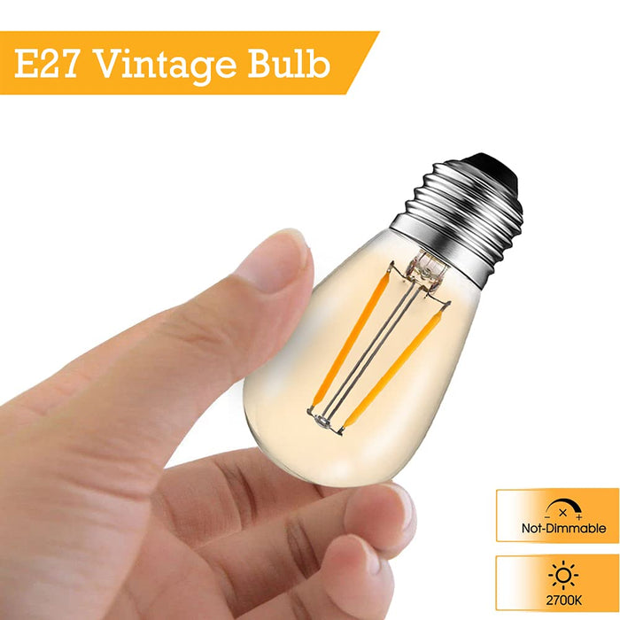 Suncan S14 E27 Edison żarówka LED, 2 W = 10 W, styl vintage, szkło bursztynowe, ciepła biel 2700 K, kąt świecenia 360°, bez możliwości ściemniania, 10 sztuk w opakowaniu