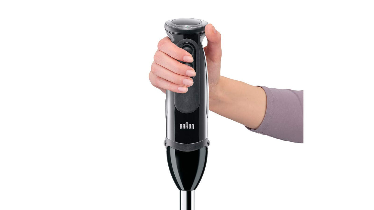 Braun blender ręczny MQ 5277BK Blender ręczny – MultiQuick 5 Vario blender z podstawką miksującą ze stali szlachetnej, 1000 W, w zestawie 4-częściowy zestaw akcesoriów, czarny