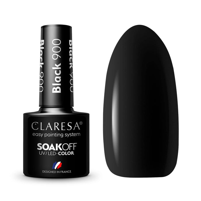 Claresa Lakier do paznokci UV LED Collection Hybrid do manicure Soak Off Nail Polish, kolor czarny, nr 900, 5 ml