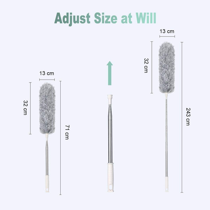 Teleskopowy Miotełka do Kurzu Vicloon, Mop z Mikrofibry o Długości do 243 cm, z Małą Szczotką do Czyszczenia Okien i Drążkiem Teleskopowym ze Stali Nierdzewnej, Nadająca się do Prania, Zginana Szczotka Narożna, Bez Wysiłku Usuwa Kurz