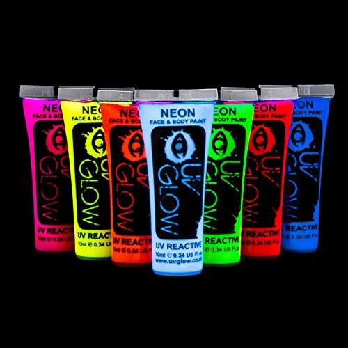 7 x 10 ml farby do malowania ciała UV, czarne światło, fluorescencyjne, do malowania ciała, neonowe, świecące kolory