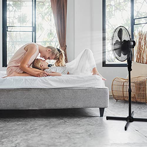 Aigostar Molly 33NFR - wentylator stojący 3 prędkości, 40 W. wysuwana stopka, długi kabel, bezpieczna kratka, czarny, ekskluzywny design.