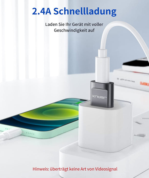 JSAUX Adapter USB A na USB C [2 sztuki] USB typ C kompatybilny z MacBook Pro 2018/2017/2016, Samsung Galaxy A70/A50/S9/S8//S8+/Note 8, Google Pixel 2/2XL, Nexus 6P/5X, LG G5/G6 szary