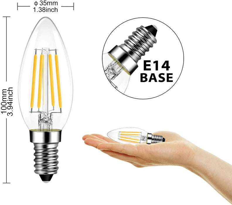 LVWIT zestaw 6 żarówek LED do żyrandola, E14 żarnik Retrofit Classic, 4 W, 470 lumenów, zastępuje 40 W, 2700K ciepła biel, szkło, bez możliwości ściemniania