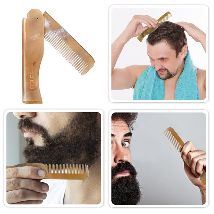 Szczotka do brody i grzebień, szczotka do brody z włosiem dzika dla mężczyzn składany zestaw szczotek do wąsów z grzebieniem do brody, 2 szt