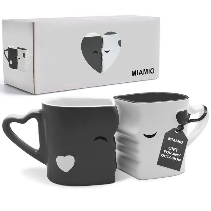 MIAMIO – Kubki do kawy/Zestaw ceramicznych całujących się kubków z pudełkiem prezentowym (Szary)
