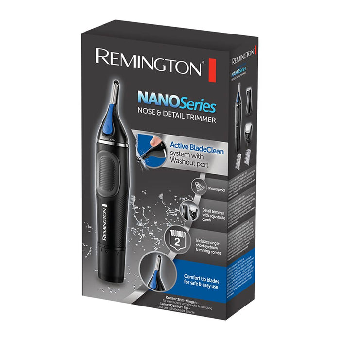 Remington trymer do nosa, uszu i brwi, stalowe ostrza Advanced Steel, trymer liniowy, na baterie 1x AAA, możliwośc mycia pod bieżącą wodą, czarny, Hygiene Clipper Lithium NanoSeries NE3870