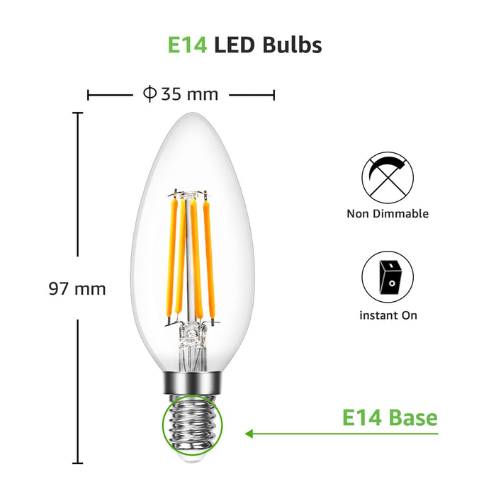 Lepro Żarówka LED E14, 4,5 W, E14 LED, E14 LED, ciepła biel, 6 sztuk, 470 lumenów, klasyczna lampa w kształcie świecy, 2700 kelwinów ciepła biel, zastępuje 40 W, E14 Edison Vintage