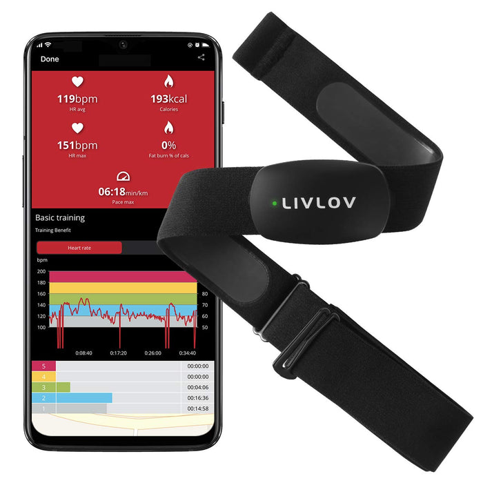 LIVLOV V6 monitor pulsu, pas piersiowy, tracker fitness IP67, wodoszczelny do Wahoo, Polar Beat, Strava, Zwift, Nike+ Run Club, obsługa Bluetooth 5.0 i ANT+, kompatybilny z iPhone i Android