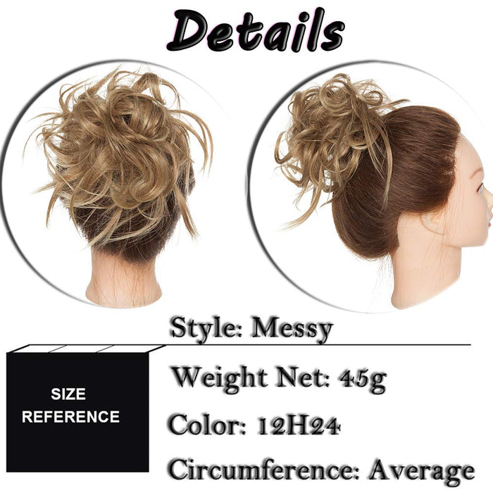 Updos Tousled Hair Extensions niechlujne kręcone gumki do włosów kok, przedłużanie włosów, elastyczna treska, natychmiastowy kucyk, peruka, falowana, jasnobrązowa i popielaty blond