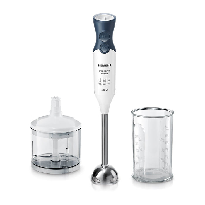 Siemens MQ66120 ergonomiczny blender ręczny z podstawką ze stali nierdzewnej, 600 W, niebieski, biały