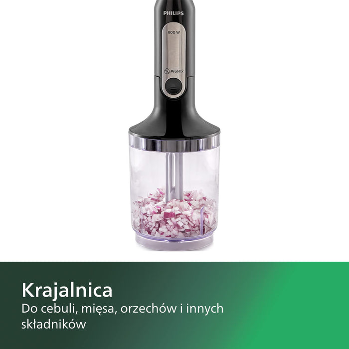 Philips Blender ręczny - 800 W, Trzepaczka, Spiralne ostrze do warzyw, Technologia ProMix i Speed Touch, Biały (HR2657/90)