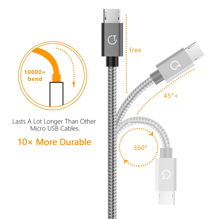 Gritin Kabel Micro USB, [3-pak / 1 M + 1,5 M + 2 M] Nylon w oplocie Niezwykle trwały szybki kabel do synchronizacji Micro USB do Nexusa, LG, Sony, PS4, HTC, Motorola, Kindle, Nokia i nie tylko