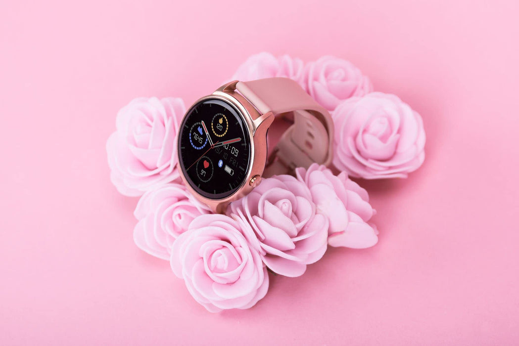 Forever smartwatch ForeVive 2 SB-330 inteligentny zegarek, dwie bransoletki, wodoodporność IP68, monitor aktywności, powiadomienia, menu j. polski (Różowe złoto)